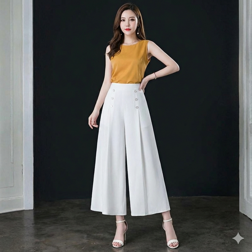 Pantalon Efecto Falda Blanco