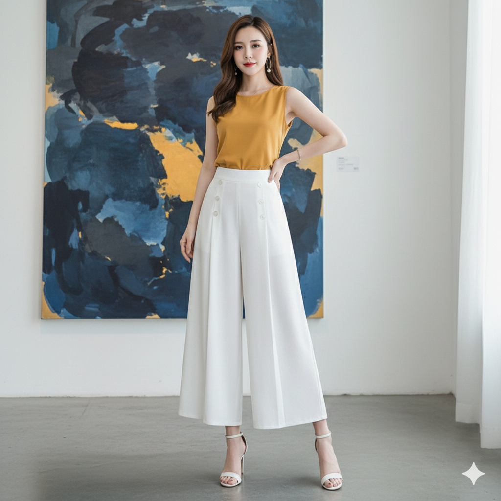 Pantalon Efecto Falda Blanco